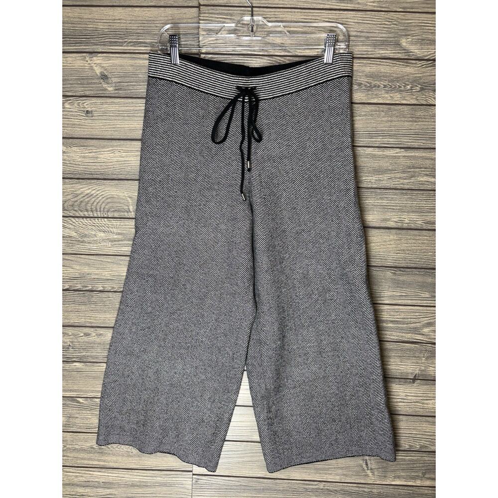Joseph Ribkoff Wide Leg Pants Womens M Herringbone Knit Black White Pull On